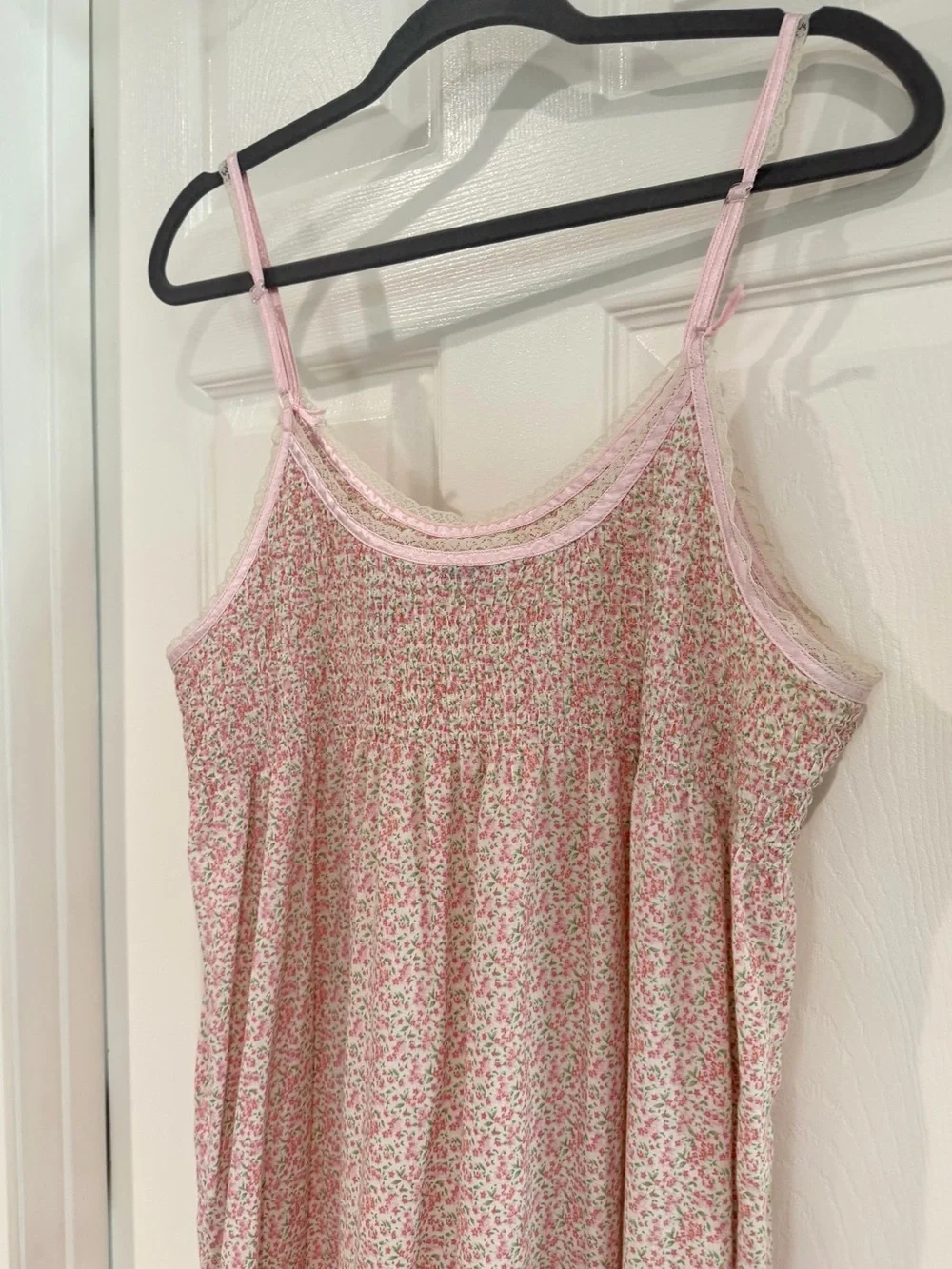 Adonna Floral 100% Cotton Sleeveless Smocked Top Nightgown Sleep Women L Cottage